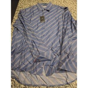 Lanzino Collection Mens XXL Blue Multi Diagonal Stripe French Cuff Shirt 1500